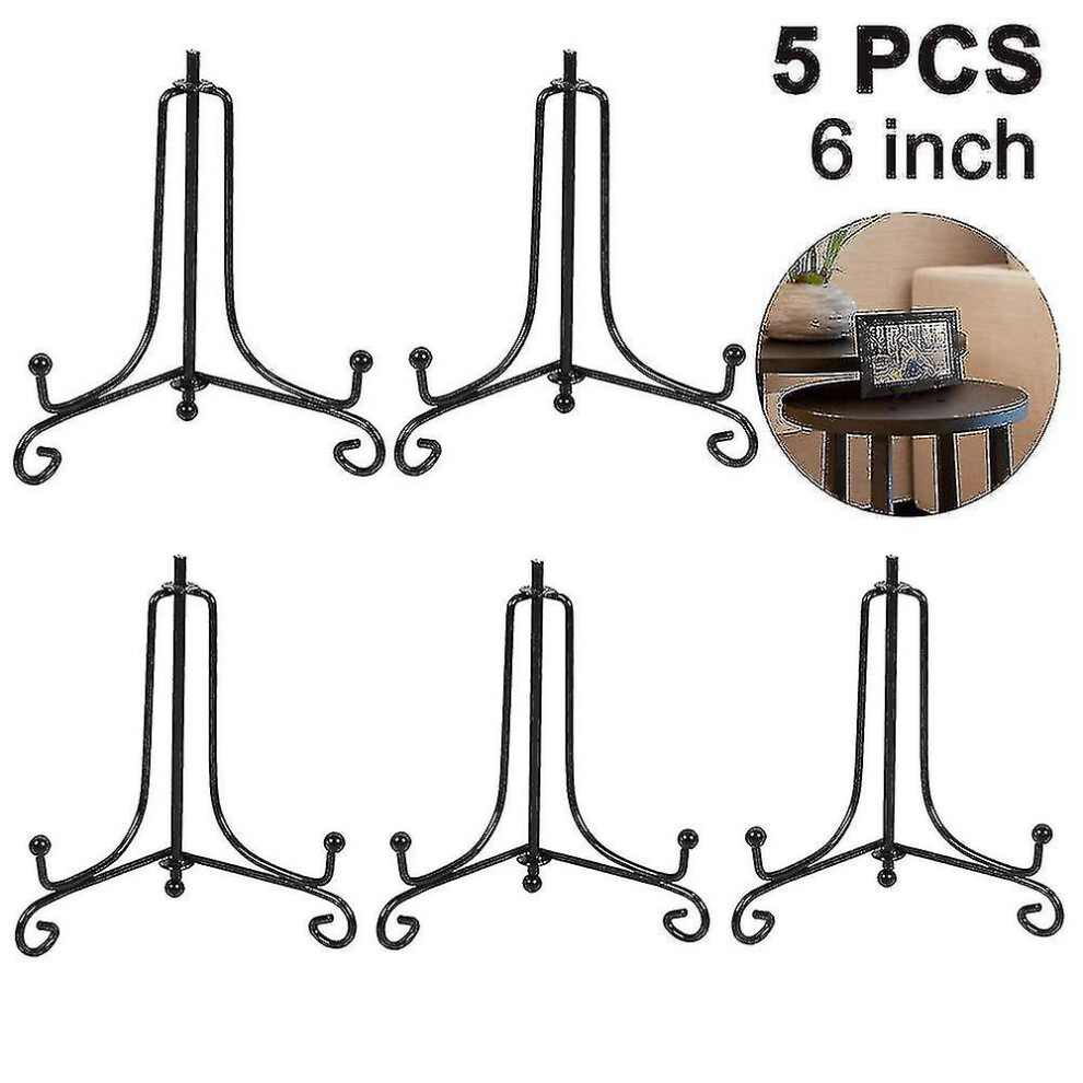 MC-5 Pack Iron Display Stand: Black Iron Easel Plate Display Photo Holder Stand, Displays Picture Frames, Decorative Plates, Tablets, and Art
