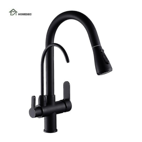 3 Way Modern Matt Black Chrome Drinking Brass Mixer Tap Filter Black Pull Out Kitchen Sink Faucets
