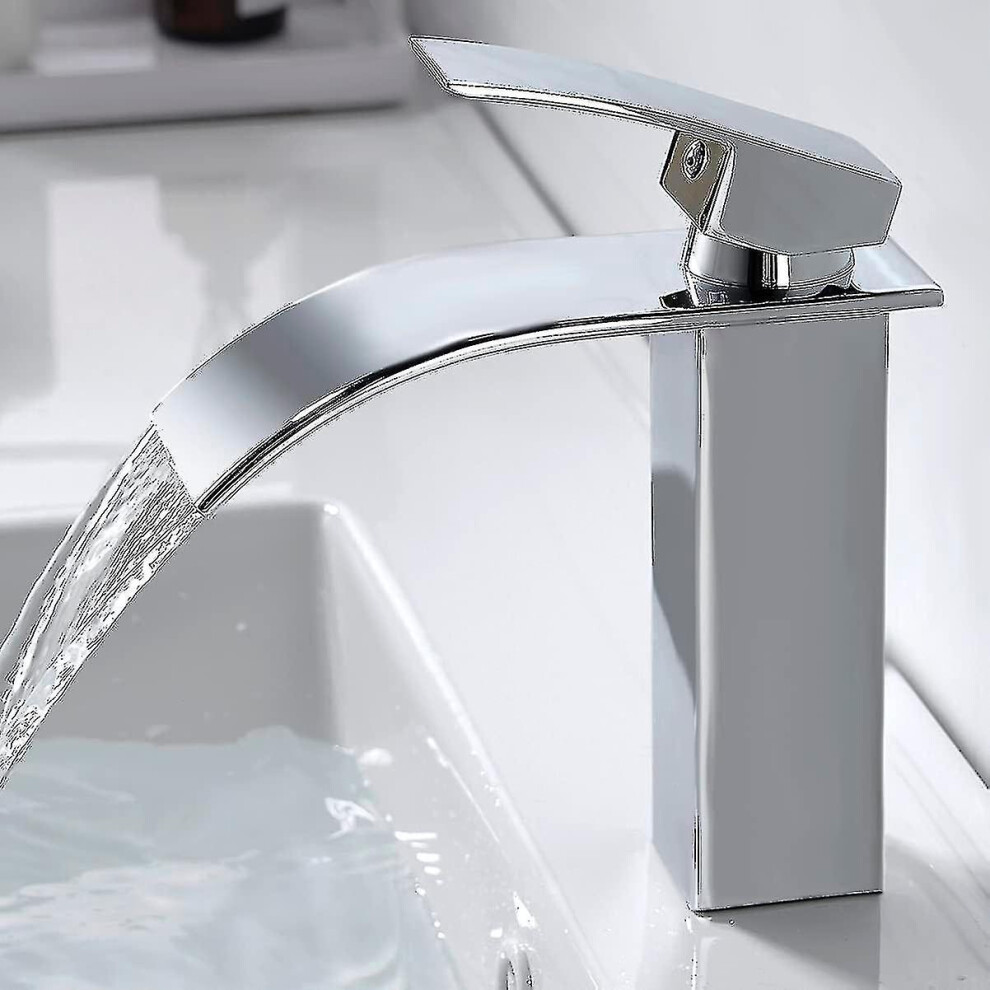Modern Waterfall Bathroom Faucet, Elegant Design Waterfall Sink Faucet, Brass Bathroom Mixer Tap, Hot And Cold Water Available, Chrome Waterfall Fauce