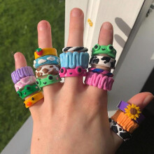 (B Resin Rings) Fashion Frog Ring Chick Acrylic Resin Rings For Women Girls Simple Lovers Animal Finger Rings Friendship Jewelry Party Gift