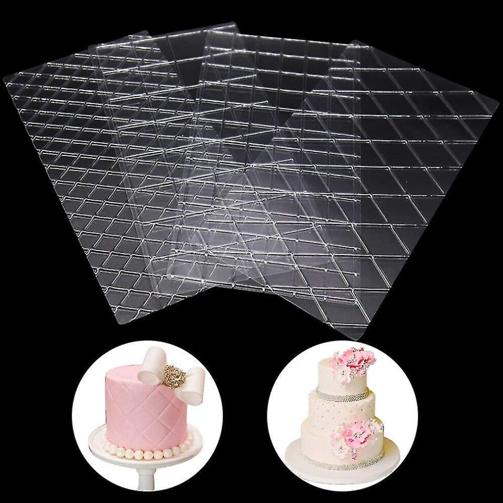 4 Pieces Texture Mats Diamond Quilted Grid Mold Transparent Fondant Impression Mat Lace Embossing Border Baking Mould