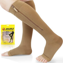 (Beige, L) Ailaka 1 Pair Zipper Compression Socks 20-30 Mmhg For Women
