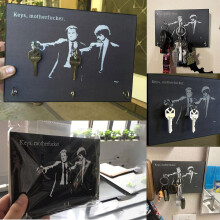 (2hooks) Pulp Fiction Key Holder-Wall Hanging Art Creative Wooden Wall Hanging 2/5 Hooks,100% New