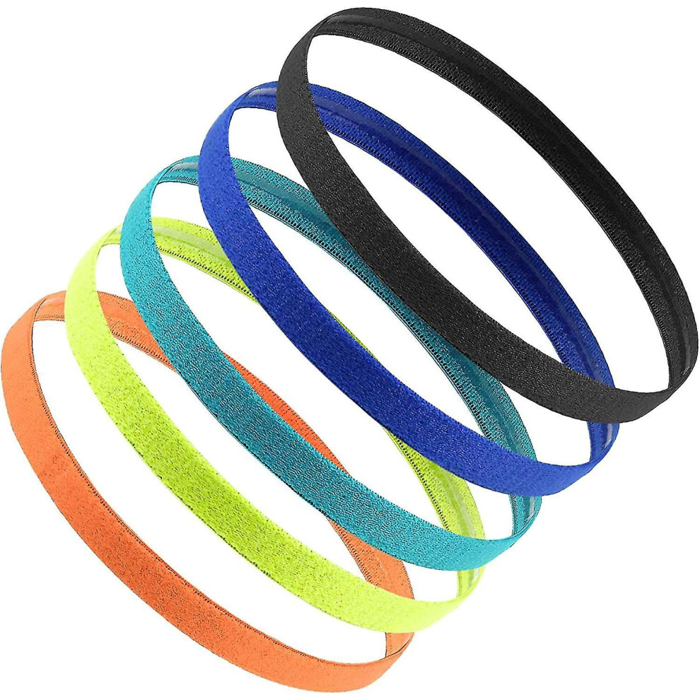 5 Pcs Sports Headband For Boys, Elastic Sports Hairbands Non Slip, Thin Football Headbands