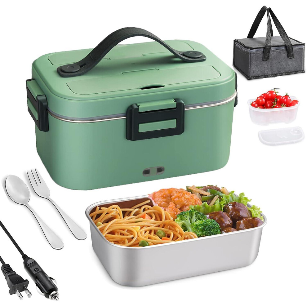 75w 1.8l Large Capacity Electric Lunch Box For Adults/work/car/office, 3 In 1 12v/110v Heated Lunch Box With Fork/spoon And Insulated Carrying Bag