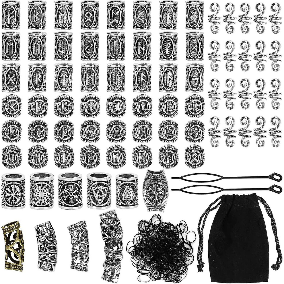 80 Rune Beads Set With 300 Rubber Bands, Viking Beard Beads, Antique Diy Hair And Beard Beads, Nordic Hair Jewellery, Braided Bracelet, Pendant N