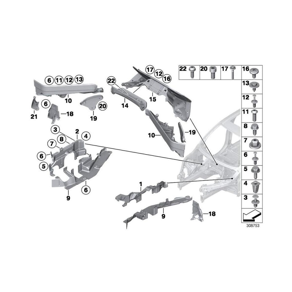 3Pcs Engine Upper Compartment Partition Bulkhead Panel Kit For X5 E70 X6 E71 E72 51717169419 51717169420 51717169421 4814699170540