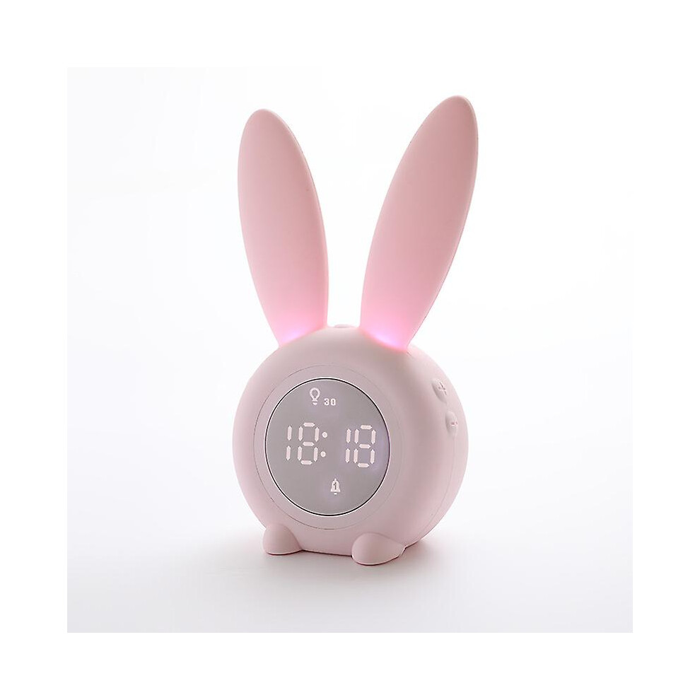 (pink) Bunny Kids Alarm Clock - Digital Wake Up Clock With Dimmable Ambient Lighting, Cute Rabbit Design, Rechargeable - Perfect For Children's Bedroo-image-OPC-PDWVCQM-NEW