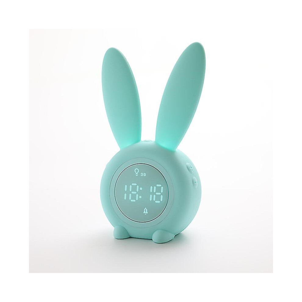 (Green) Bunny Kids Alarm Clock - Digital Wake Up Clock With Dimmable Ambient Lighting, Cute Rabbit Design, Rechargeable - Perfect For Children's Bedro Green