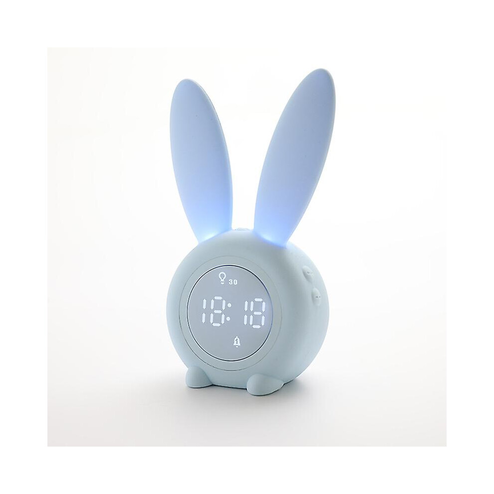 (Blue) Bunny Kids Alarm Clock - Digital Wake Up Clock With Dimmable Ambient Lighting, Cute Rabbit Design, Rechargeable - Perfect For Children's Bedroo Blue