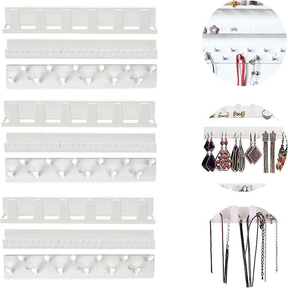 Adhesive Jewelry Hooks,9pcs Wall Hang Necklace Hanger Jewelry Holder Plastic Jewelry Storage Organizer Storage Rack For Earrings Necklace Rings Displa