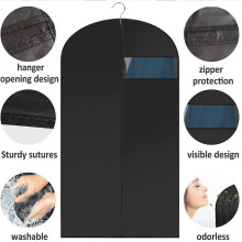 (grey, 60x100cm) 5pcs Hanging Garment Bags For Storage Breathable Suit Cover Clothes Dust Cover Hanging Pockets