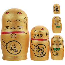 1 Set Fortune Cat Nesting Dolls Matryoshka Russian Doll Decorative Russian Doll Ornament