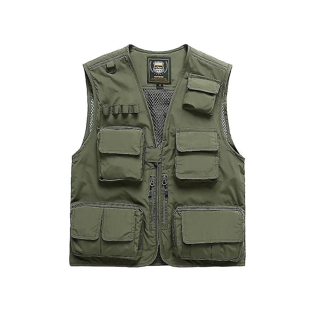 (army green, S) 2022 Fishing Vest Mesh Vest Fishing Jacket  Multifunctional Outdoor Photography Outdoor Fishing Shoulder Multi Pocket Vest-image-OPC-PDWVDHJ-NEW