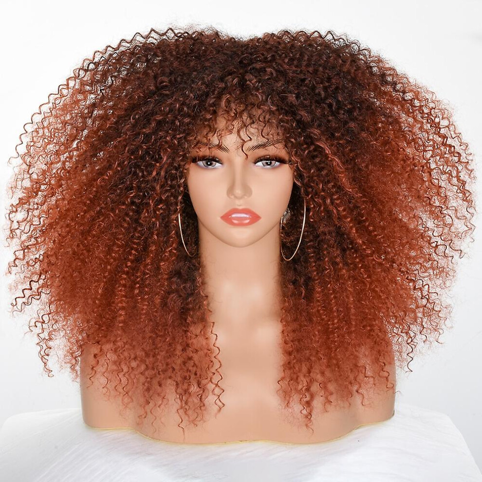 Unisex Brown Gembon Hair Copper Ginger Short Curly Synthetic Wigs For Women Natural Wigs With Bangs Heat Resistant Cosplay Hair Ombre