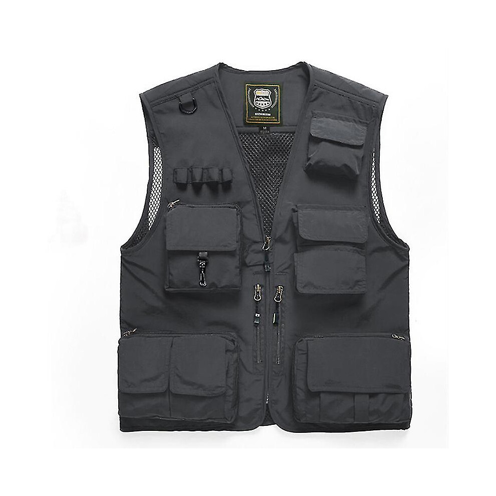 (gray, 5XL) 2022 Fishing Vest Mesh Vest Fishing Jacket  Multifunctional Outdoor Photography Outdoor Fishing Shoulder Multi Pocket Vest