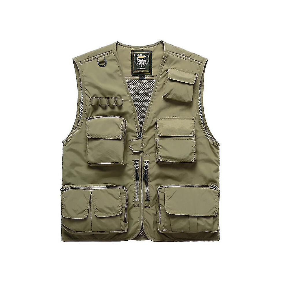 (khaki, XXXL) 2022 Fishing Vest Mesh Vest Fishing Jacket  Multifunctional Outdoor Photography Outdoor Fishing Shoulder Multi Pocket Vest