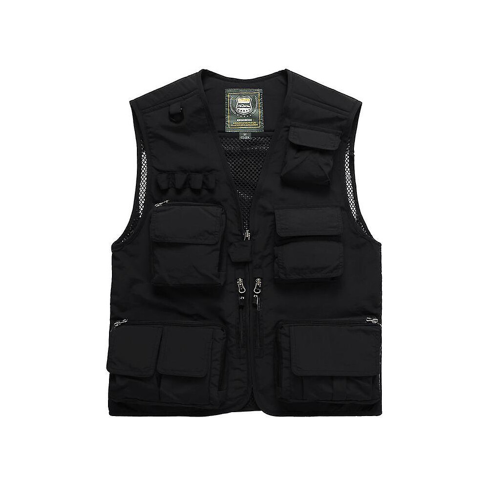 (black, 6XL) 2022 Fishing Vest Mesh Vest Fishing Jacket  Multifunctional Outdoor Photography Outdoor Fishing Shoulder Multi Pocket Vest