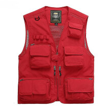 (red, L) 2022 Fishing Vest Mesh Vest Fishing Jacket Multifunctional Outdoor Photography Outdoor Fishing Shoulder Multi Pocket Vest