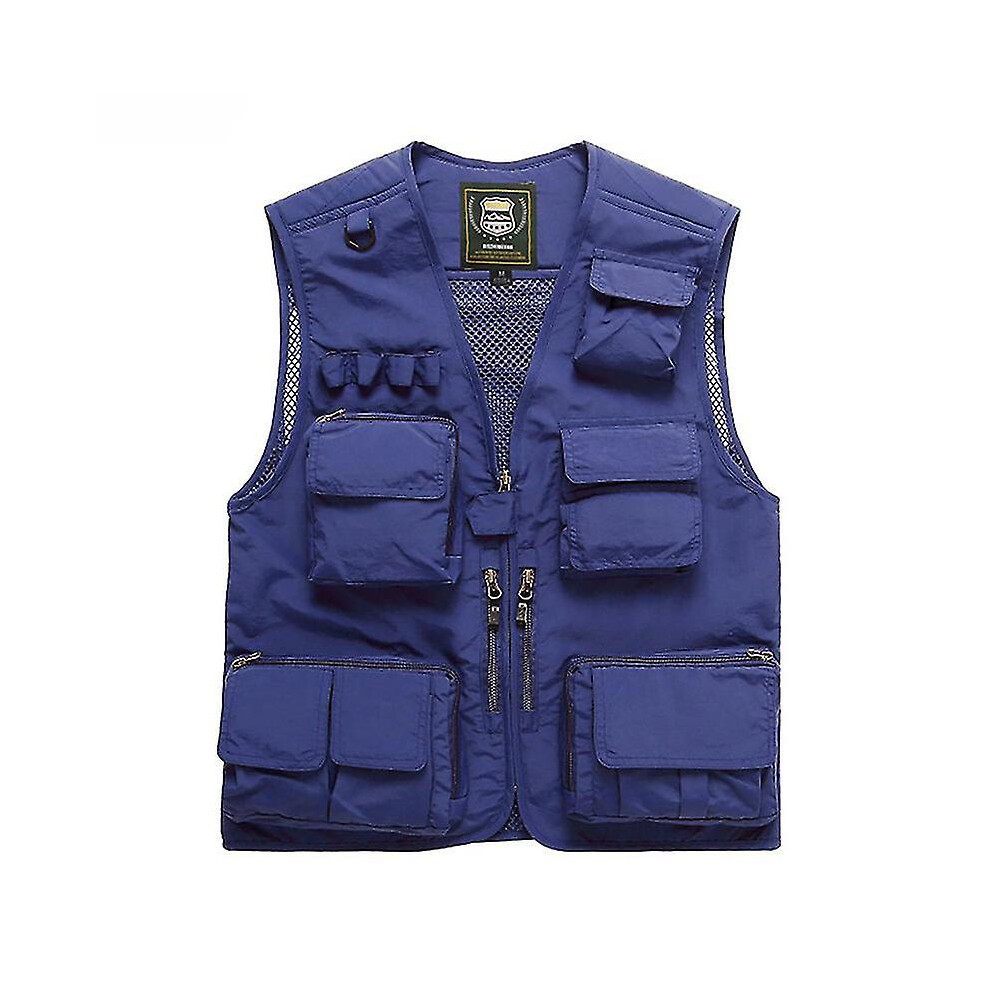 (sapphire, 7XL) 2022 Fishing Vest Mesh Vest Fishing Jacket  Multifunctional Outdoor Photography Outdoor Fishing Shoulder Multi Pocket Vest
