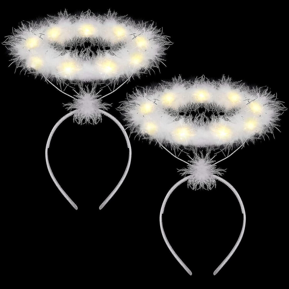 2 Pack Light Up Angel Halo Headband Led White Feather Headband Angel Halo Headband For Christmas