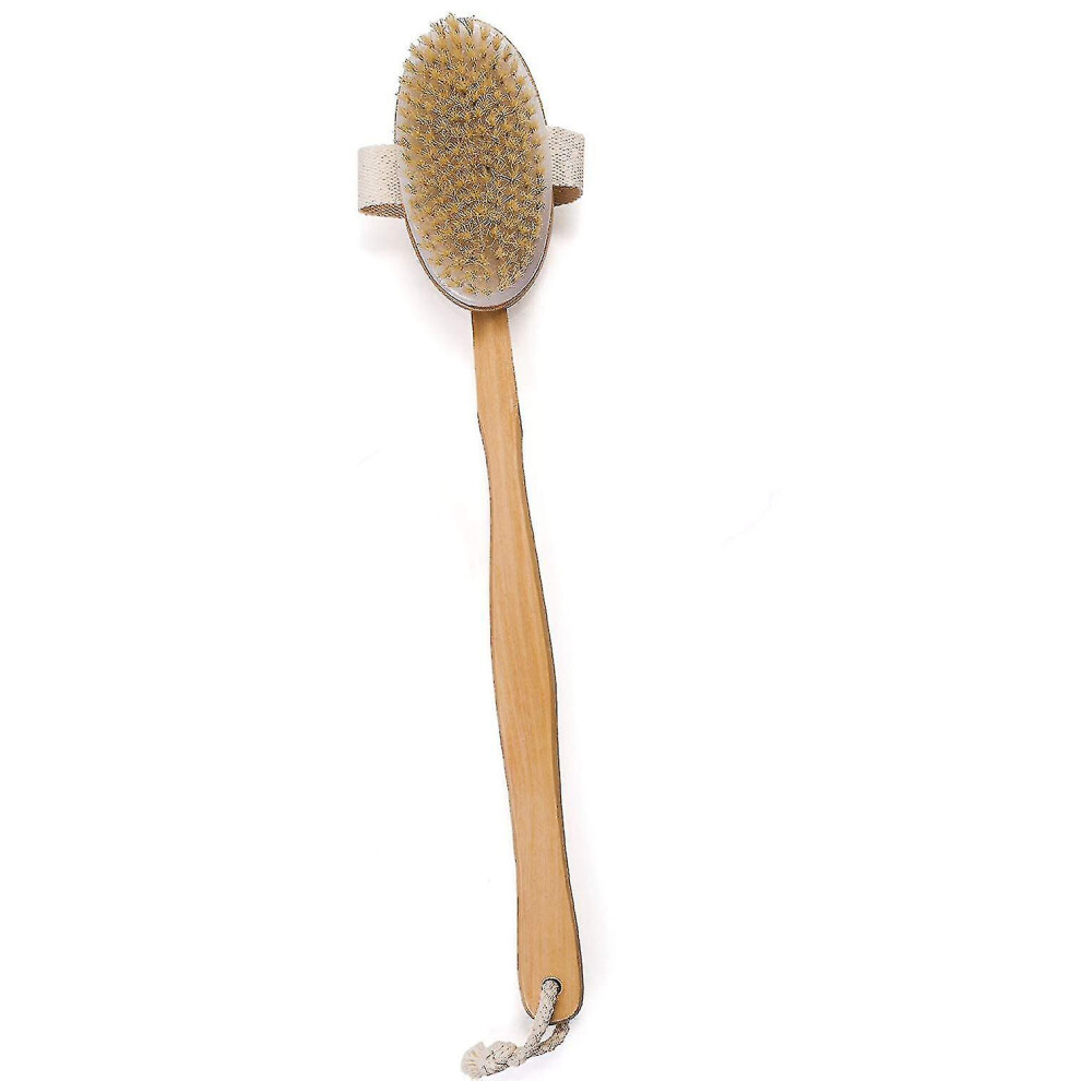 Body Brush Massage Brush - Dry Brush For Massage With Natural Boar Bristles And Handle - Dry Skin Brush, Natural Bristle Back Brush, Back Scrubber A