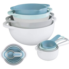 Nesting Bowls 8 Piece Mixing Bowl Set Plastic Colorful Kitchen Bowls Bpa Free Including 2 Mixing Bowls 1 Colander 1 Sifter And 4 Measuring Cups Wi