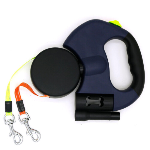 Pet Retractable Double Leash With Light Portable Swivel 1