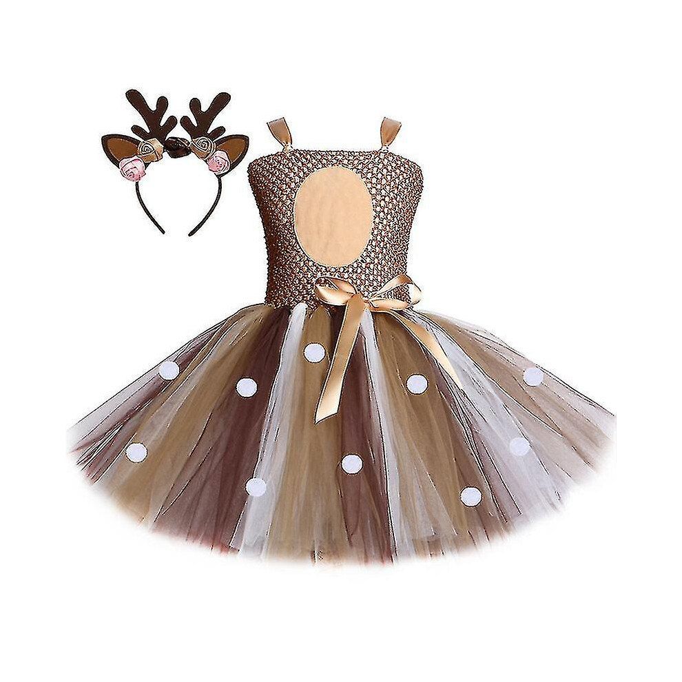 Children's Christmas Deer Dress Send Hair Hoop Girls Suit Skirt Mesh Princess Tutu Skirt Princess Skirt