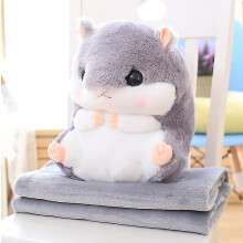 (gray, With Blanket) Cute Plush Hamster Stuffed Animal Toys With Blanket