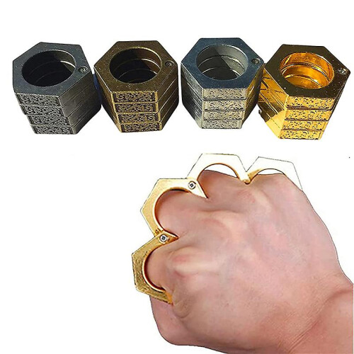 (Silver2, Hexagon) Hexagon Retro Magic Ring Personalized 4-finger Ring Multifunctional  Outdoor Climbing Emergency 1