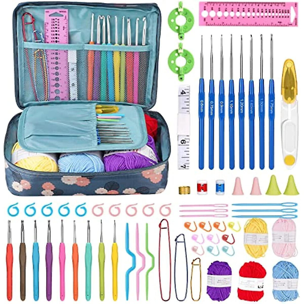 Crochet Kits For Beginners Adults Crochet Hooks Set With Organiser Bag  66 Pcs Knitting Starter Kit Include 06-60 Mm Metal Crochet Hooks  Yarns  Case