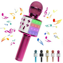 Karaoke Microphone For Kids,bluetooth Wireless Microphone With Led Lights,portable Handheld Karaoke Mic Speaker Machine For Girls Boys Adults(pink)