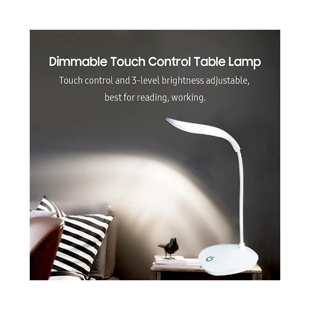 Desk Lamp LED Bedside Table Lamp with Flexible Gooseneck/3-Level Dimmable Rechargeable Reading Light