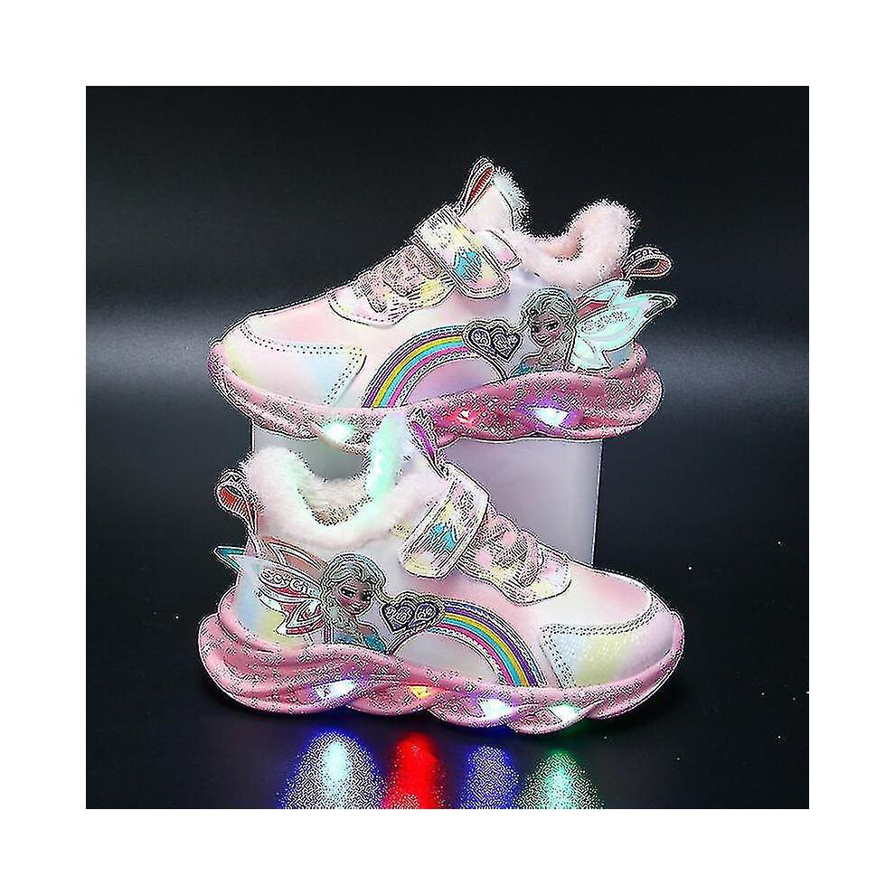 Girls Led Casual Sneakers Elsa Princess Print Outdoor Shoes Kids Light-up Non-slip Shoes For   And Winter X