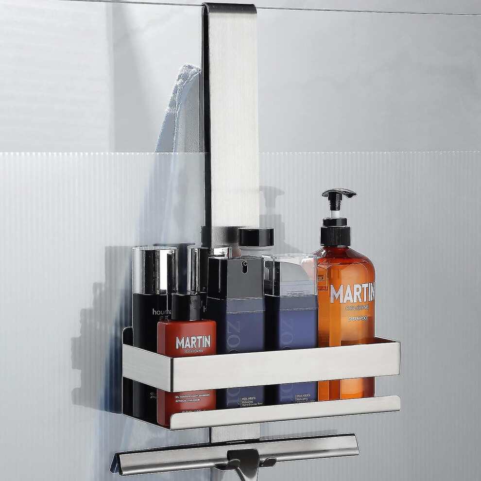 Hanging Shower Shelf - Stainless Steel Bathroom Shelf For Hanging Glass Shower Screen, Shower Caddy With Hook For Frameless Glass Door