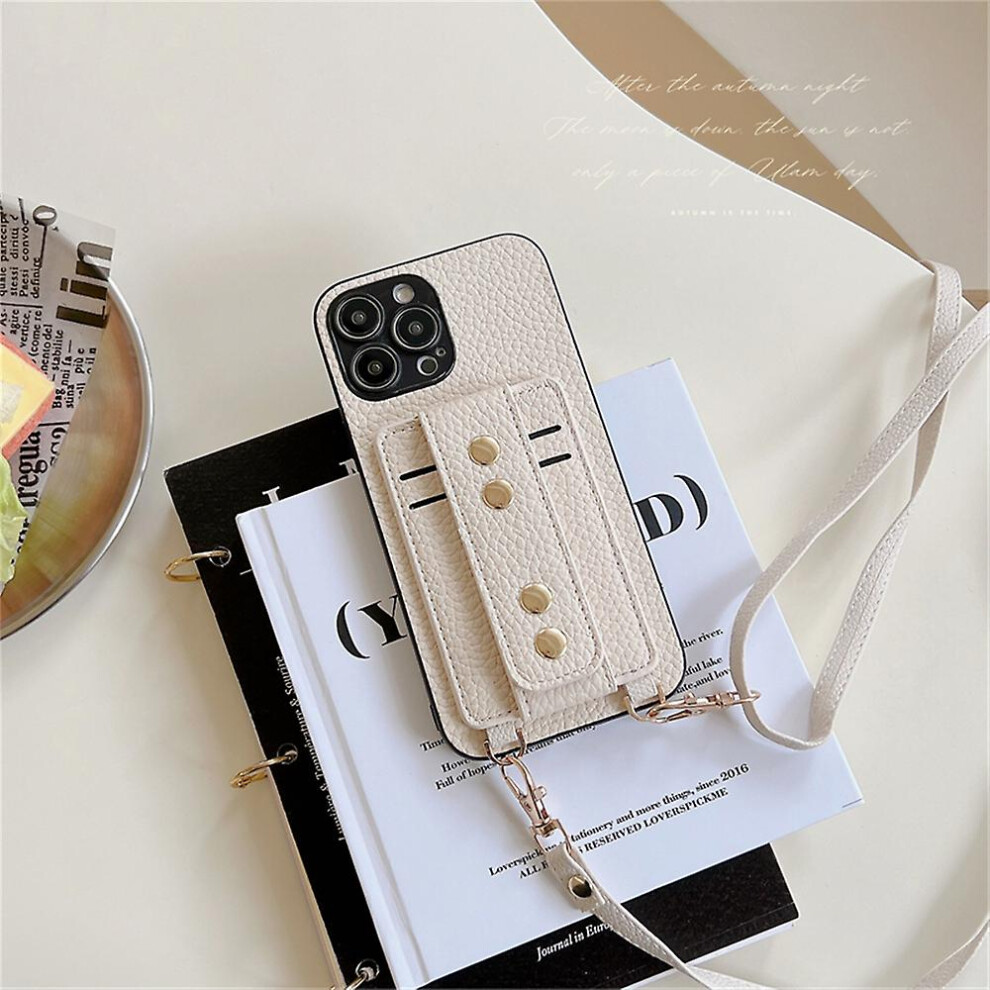 (Beige) Crossbody Leather Lanyard Wallet Stand Case Compatible Iphone 14 Pro Max With Wristband Cream 3010291915300