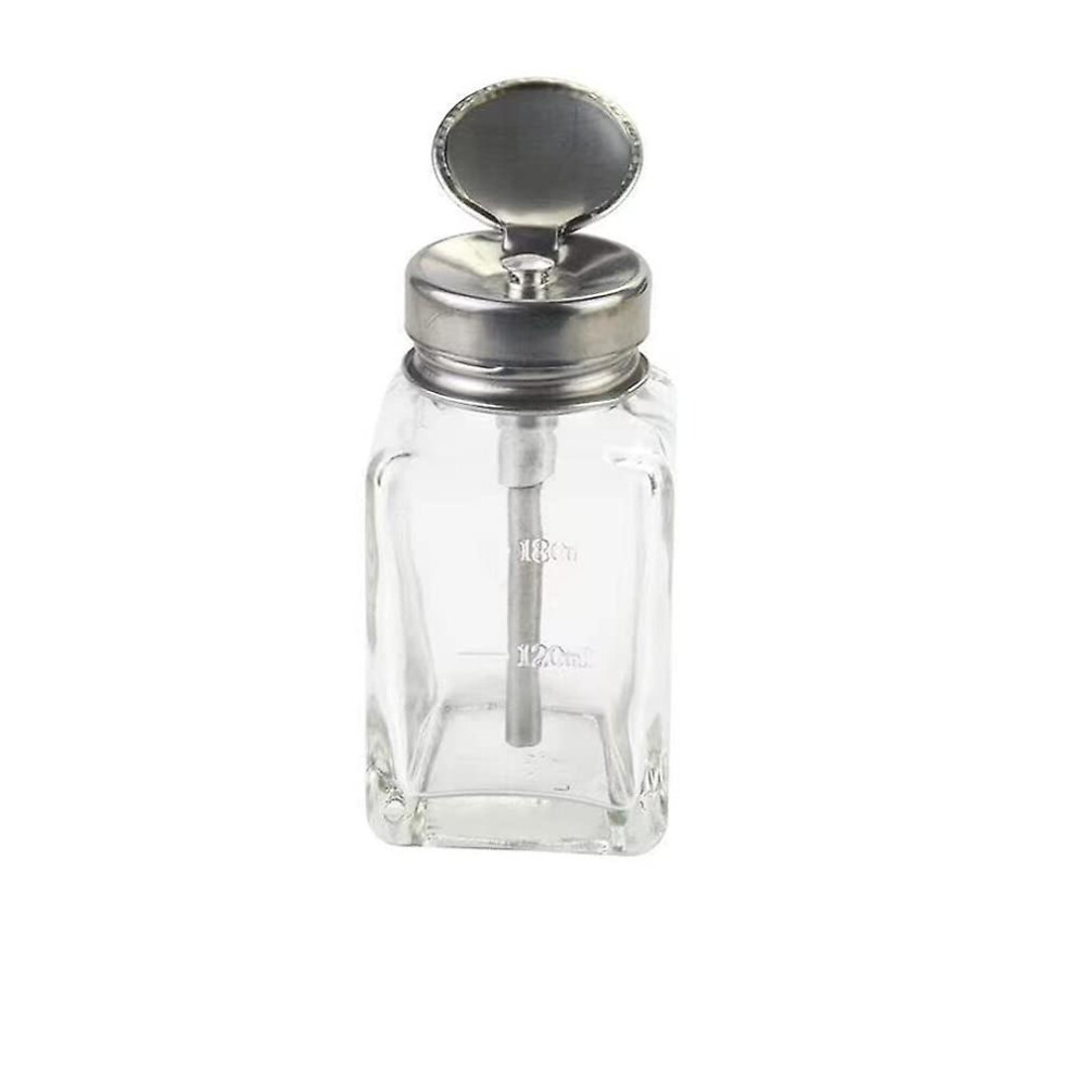Kryc-180ml Square Glass Press Pump Dispenser Bottle With Flip Top Cap,refillable Push Down Dispenser Bottle Container For Alcohol  Remover Makeup Remo