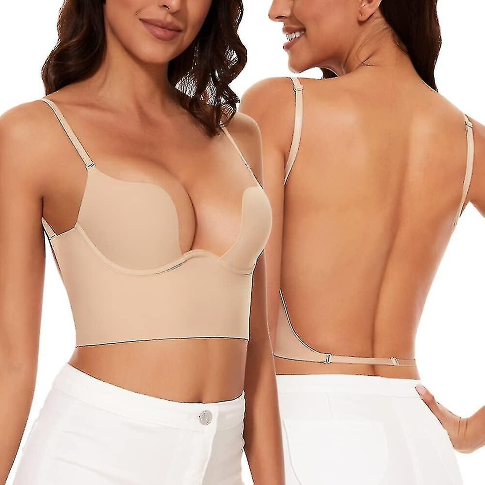Low Back Bras For Women-seamless Deep U Plunge Backless Bras Convertible Multiway Low Cut Open Back Bra Halter Bras
