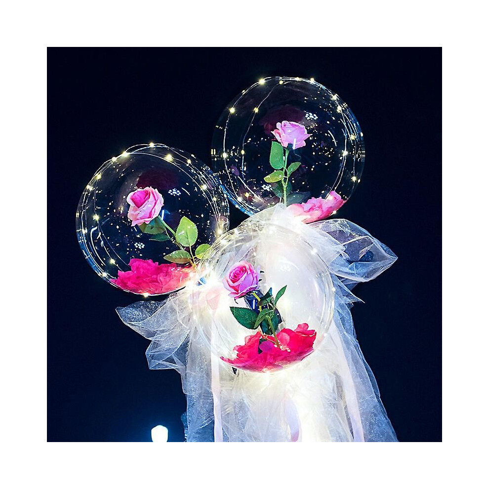 Luminous Balloon Rose Bouquet Led Light Up Bobo Ball with Rose 20 Inch Glow Bubble Balloons with String Lights