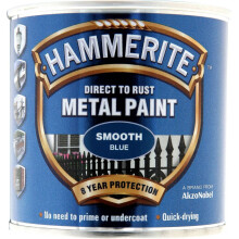 Hammerite Metal Paint Smooth 250ml - Blue, Direct-to-Rust, 3-in-1 Exterior Metal Paint (No Primer Needed)