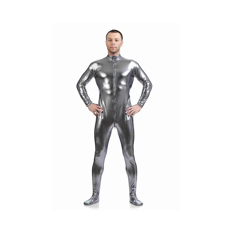 Mens Latex Bodysuit, Mens Full Body Leotard Long Sleeves Faux Leather Bodysuit