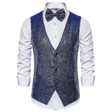 Men's Sequin Vest Shiny Suit Vest V-neck Waistcoat With Bowtie