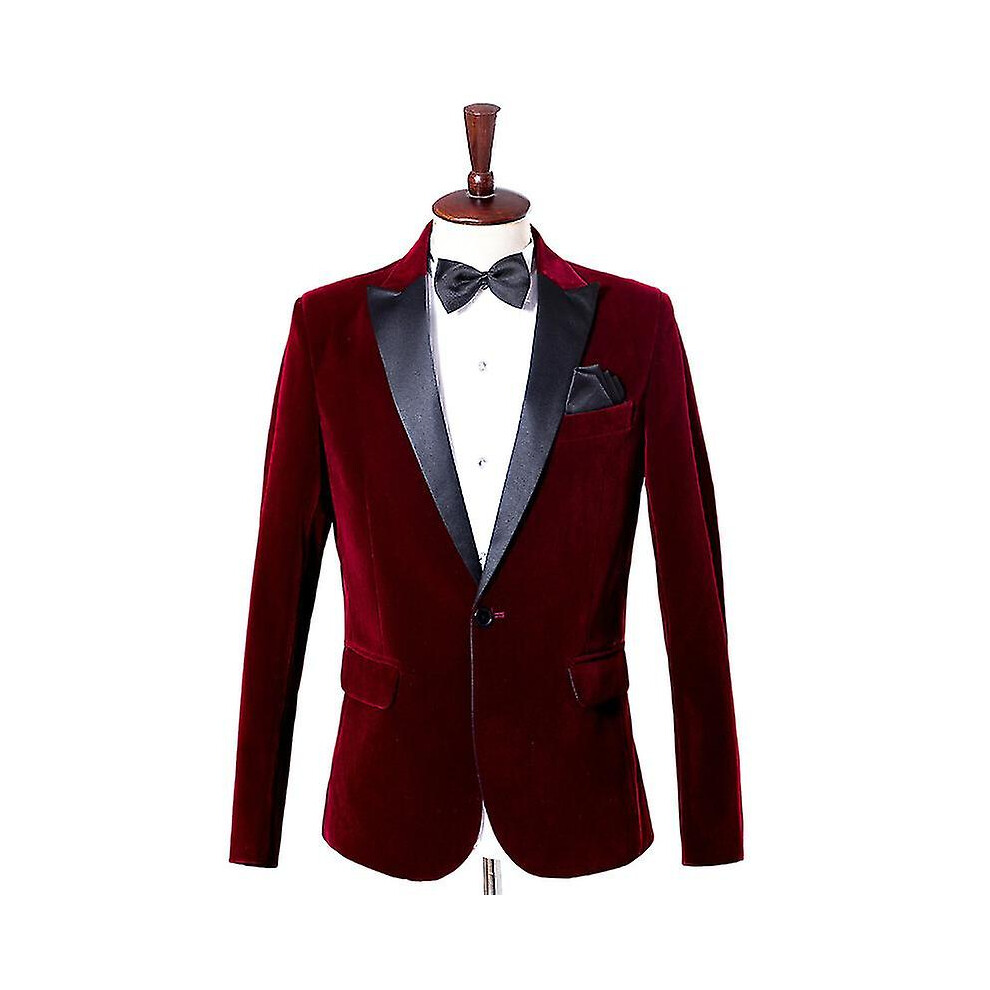Men's Velvet Blazer Slim Fit Solid Tuxedo Jacket Business Casual Blazer