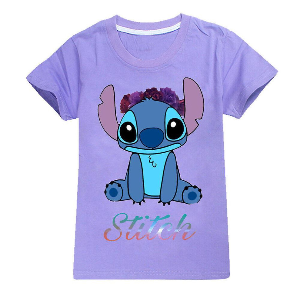(Purple, 13-14Years) Lilo And Stitch Children Boys Girls T-shirts Tees Shirts Crewneck Short Sleeve Summer Tops Youths 7-14 Years-image-OPC-PDWVTRW-NEW