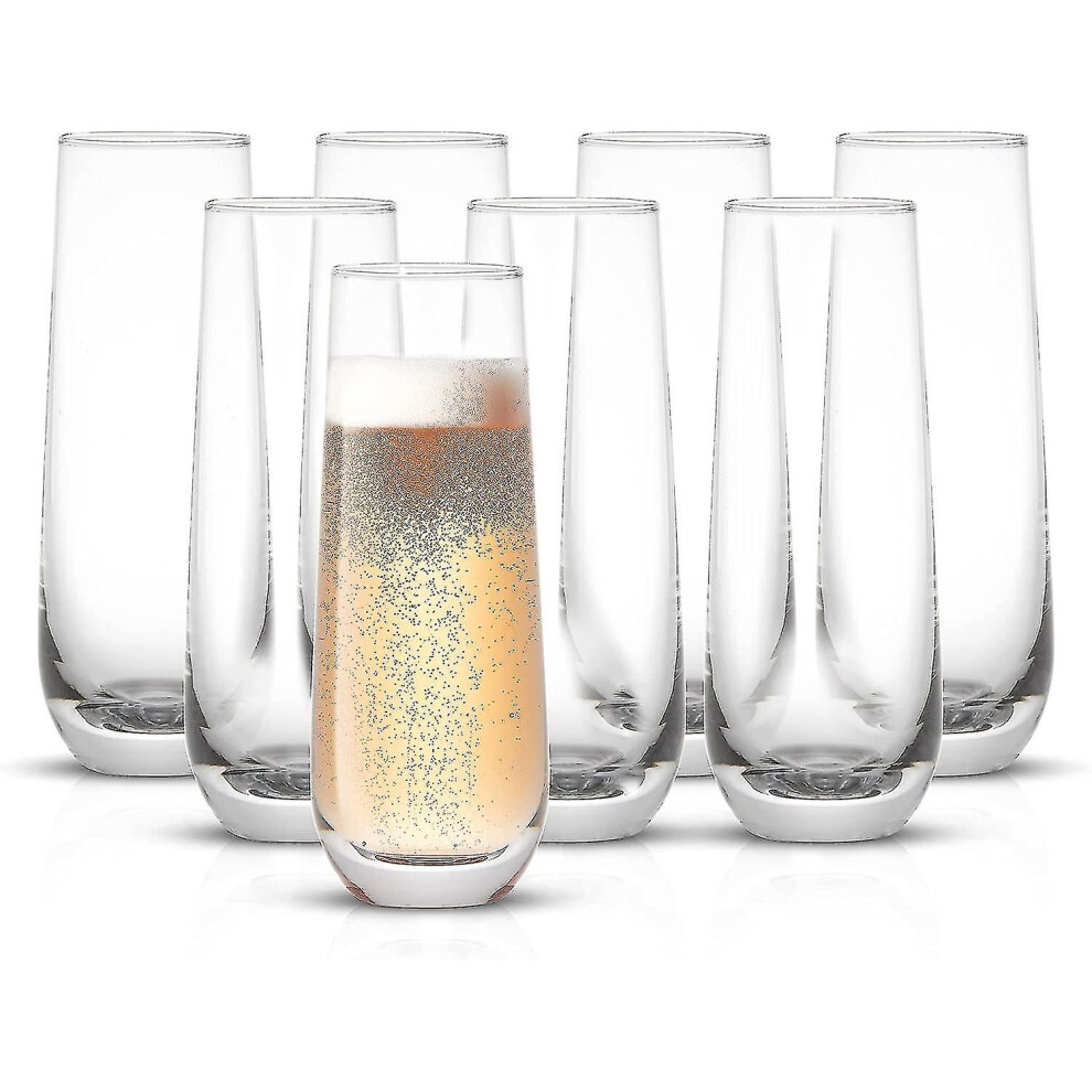 Milo Stemless Champagne Flutes Set Of 8 Crystal Glasses. 9.4oz Champagne Glasses. Prosecco Wine Flute, Mimosa Glasses Set, Cocktail Glass Set, Water G