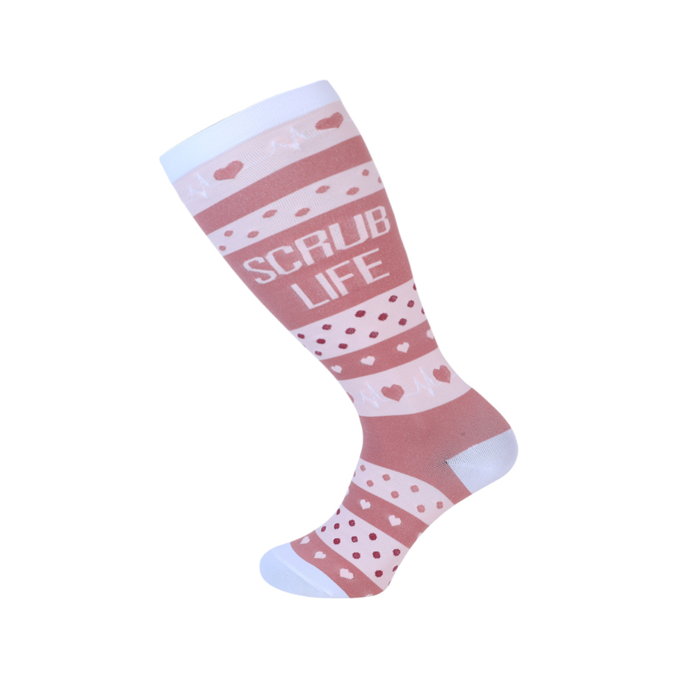 Newjass Multicoloured (Plus Size Letter Electrocardiogram, 2XL) Plus Size Compression Socks 20-30Mmhg Extra Wide Calf Knee High Stocking 2XL-4Xl