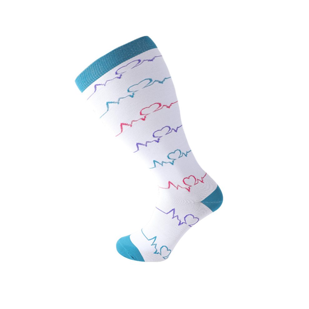 Newjass White,Multicoloured (Plus Size White Electrocardiogram, 2XL) Plus Size Compression Socks 20-30Mmhg Extra Wide Calf Knee High Stocking 2XL-4Xl