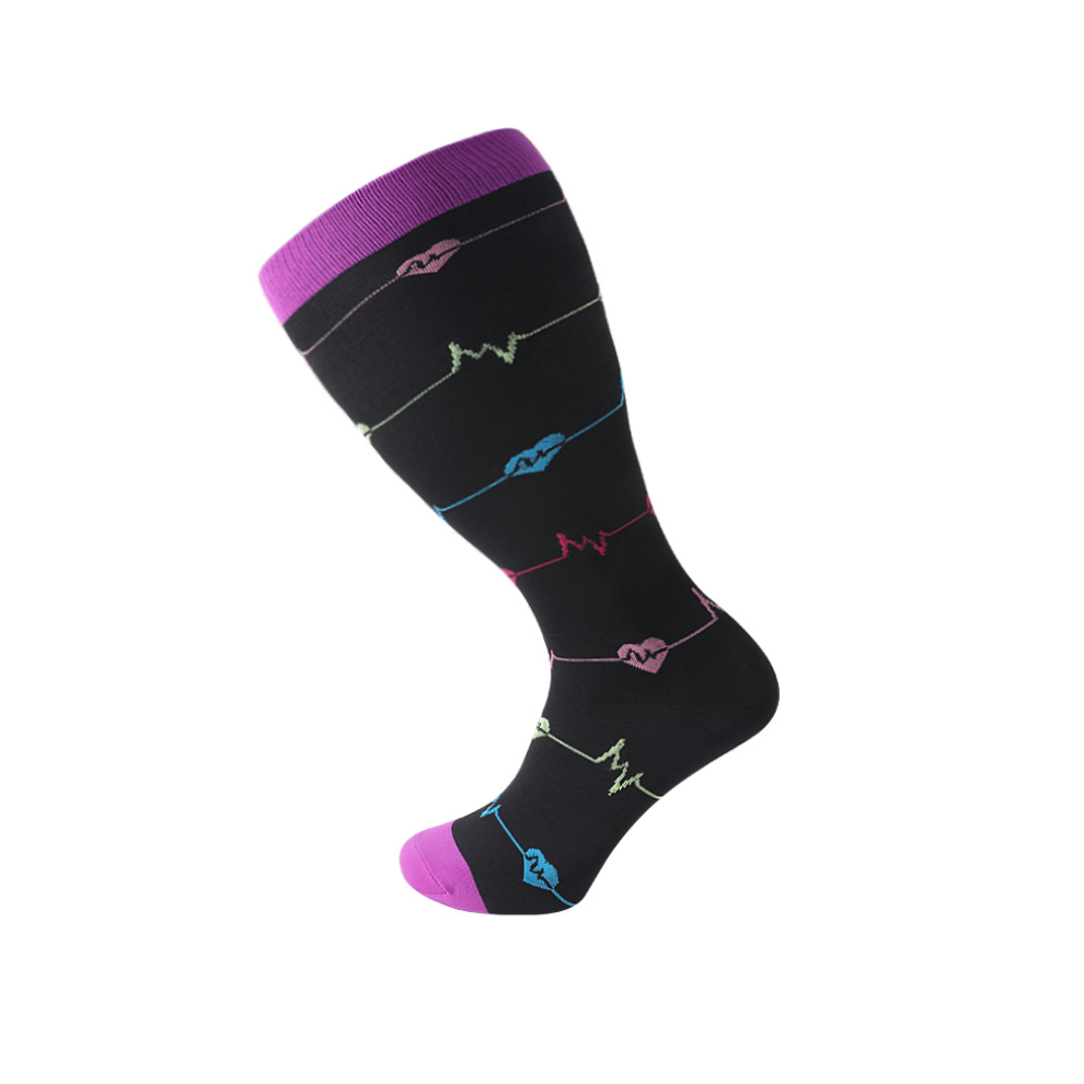 Newjass Purple,Multicoloured (Plus Size Purple Electrocardiogram, 2XL) Plus Size Compression Socks 20-30Mmhg Extra Wide Calf Knee High Stocking 2XL-4Xl