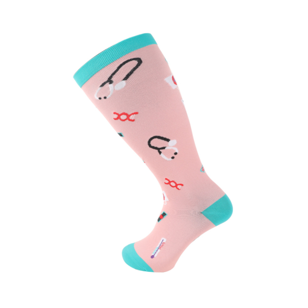 Newjass Pink,Multicoloured (Plus Size Stethoscope - Pink, 4XL) Plus Size Compression Socks 20-30Mmhg Extra Wide Calf Knee High Stocking 2XL-4Xl